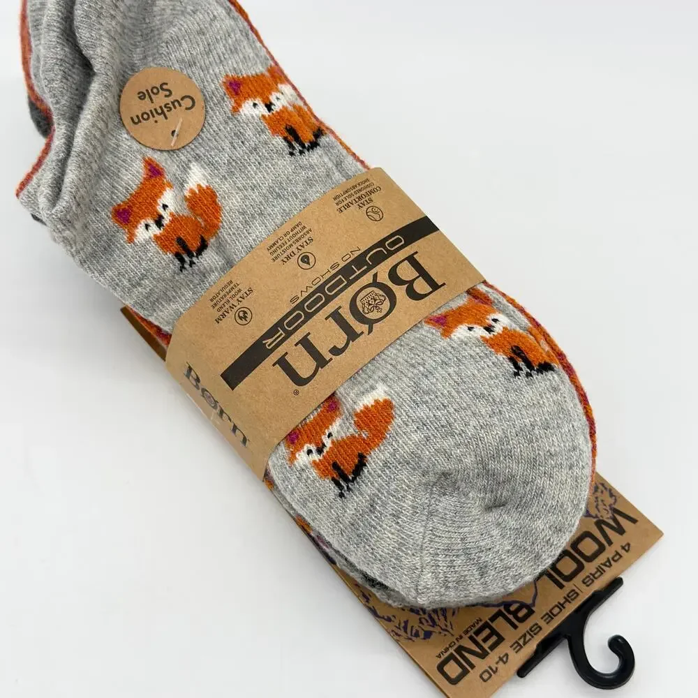 Born Socks Fox 4 Pack Wool Blend Outdoor No Show Women’s Size 4-10 NEW